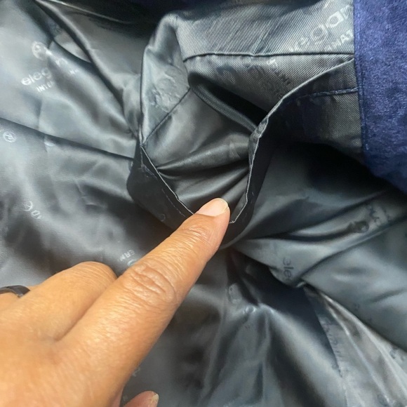 Custom Made Elegant Navy Woman Coat Blazer Velvet Suede Pockets Size Large - Picture 9 of 9